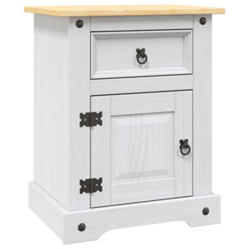 Image of vidaXL Bedside Cabinet Nightstand Bed Table Mexican Pine Corona Range White