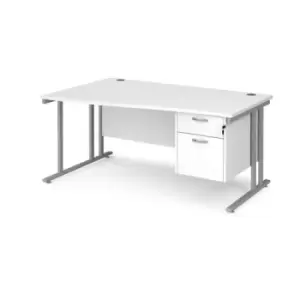 Image of Office Desk Left Hand Wave Desk 1600mm With Pedestal White Top With Silver Frame Maestro 25 MC16WLP2SWH