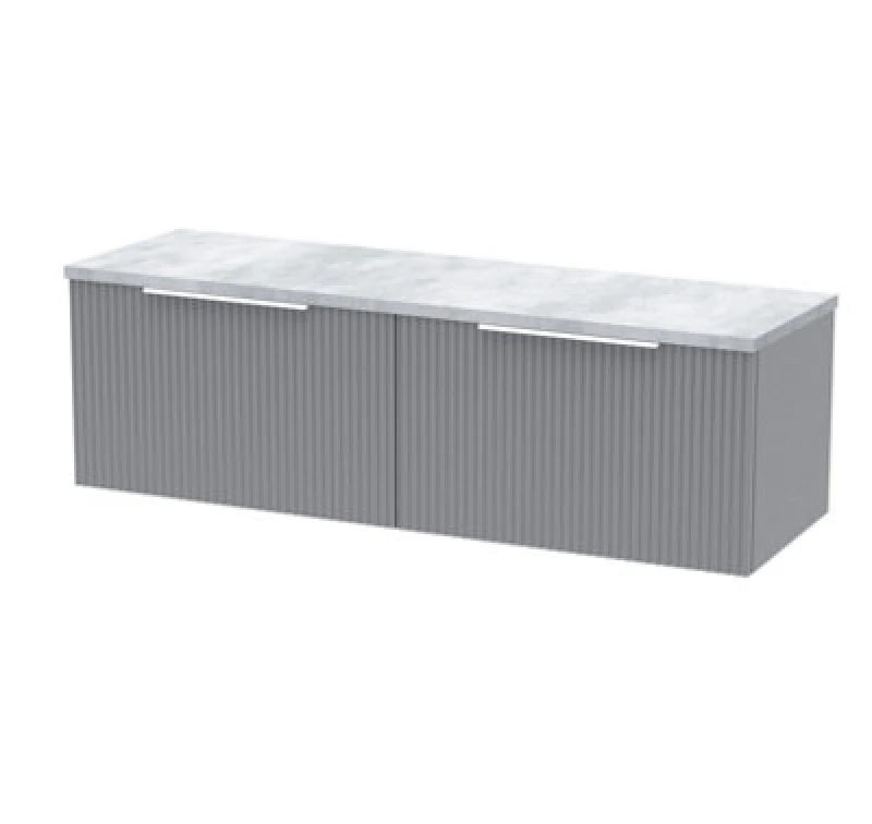 Image of Hudson Reed Fluted Wall Hung 2-Drawer Vanity Unit & Bellato Grey Laminate Worktop, Counter Top Vanity Unit In Satin Grey, 1200mm