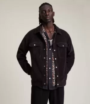 Image of AllSaints Mens Castleford Corduroy Overshirt, Washed Black, Size: L