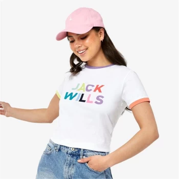 image of Jack Wills Kitcher Flock Graphic Ringer T-Shirt - White