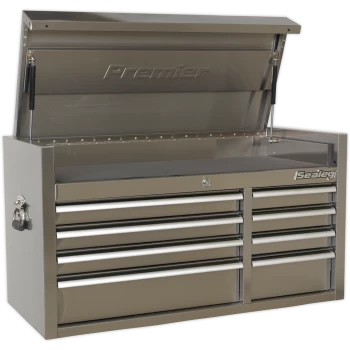 image of Sealey 8 Drawer Wide Stainless Steel Tool Chest Stainless Steel