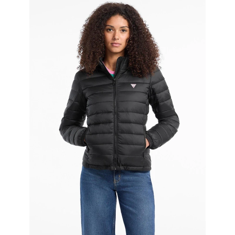 Image of Guess Womens Hooded Short Puffer Jacket Jet Black A996 female 8 (XS)