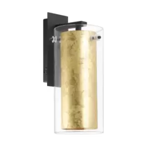 image of Wall Light Colour Black Back Plate Shade Gold Inner Clear Glass Bulb E27 1x40W