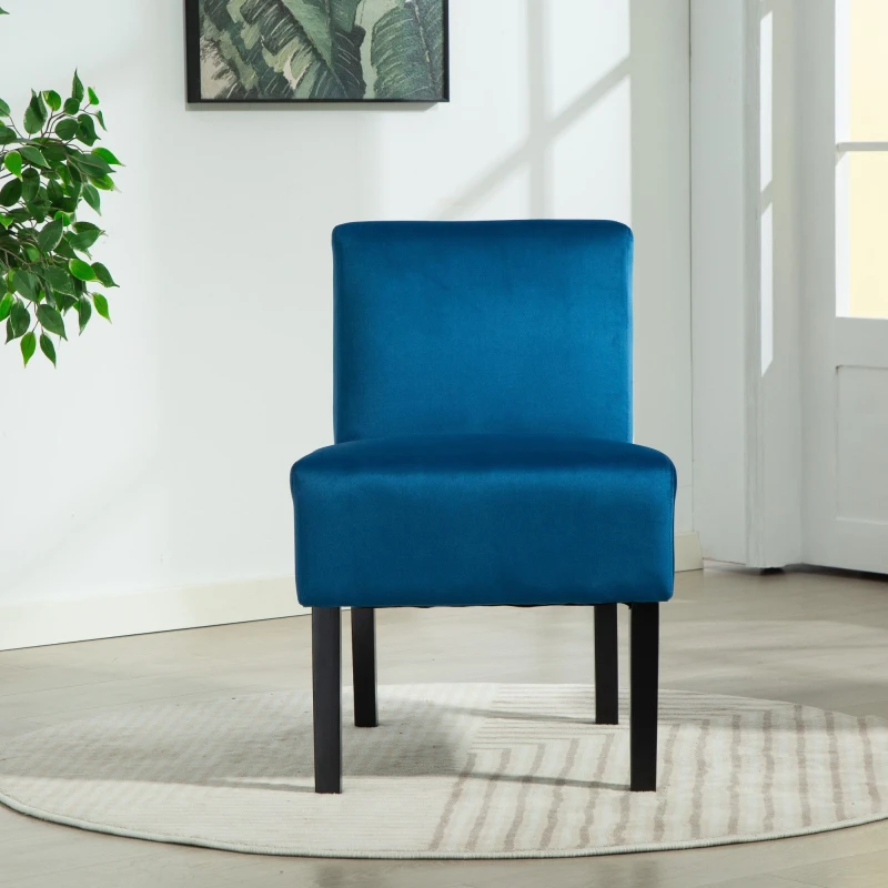 Image of Artemis Home Valina Velvet Fabric Armless Accent in Blue Blue Unisex