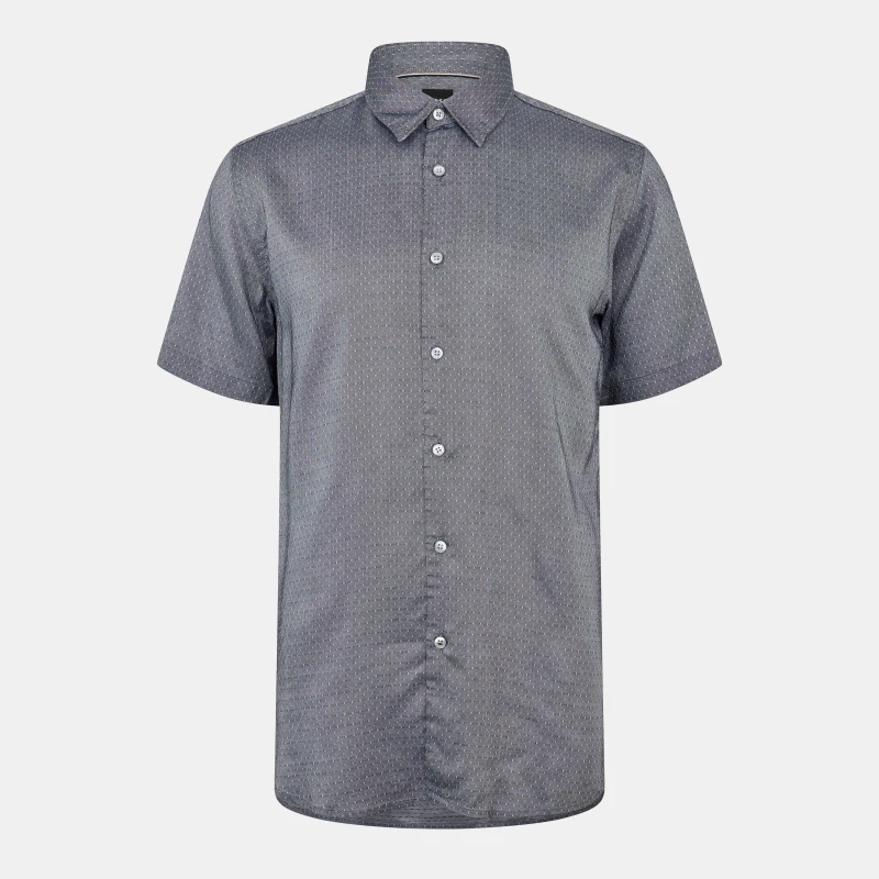 Image of Boss Mens Ross Long Sleeve Plain Shirt Dark Blue male S