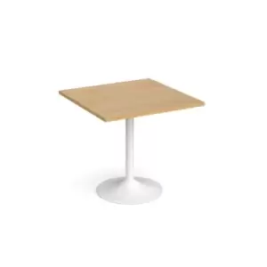 image of Genoa square dining table with white trumpet base 800mm - oak