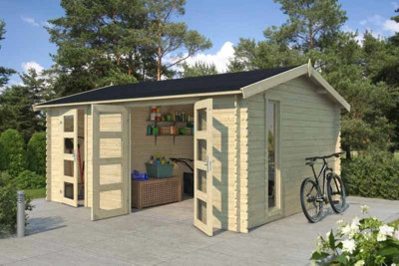 Image of Lasita Maja Carroz 2-Log Cabin, Wooden Garden Room, Timber Summerhouse, Home Office - L496 X W403.4 X H250.8 Cm