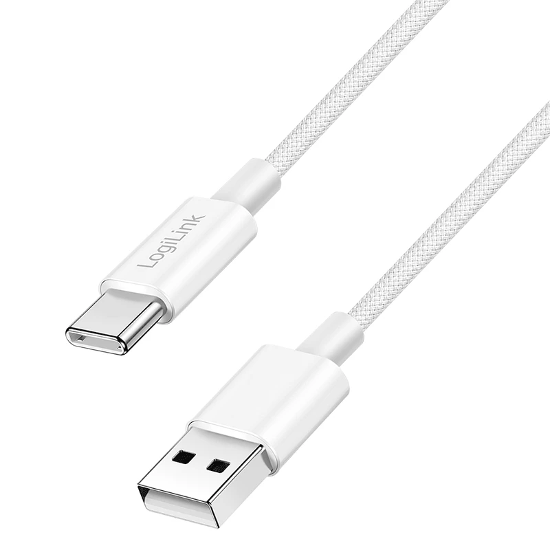 Image of LogiLink USB 2.0 Type-C cable. C/M to A/M. nylon jacket. 60W. white. 1
