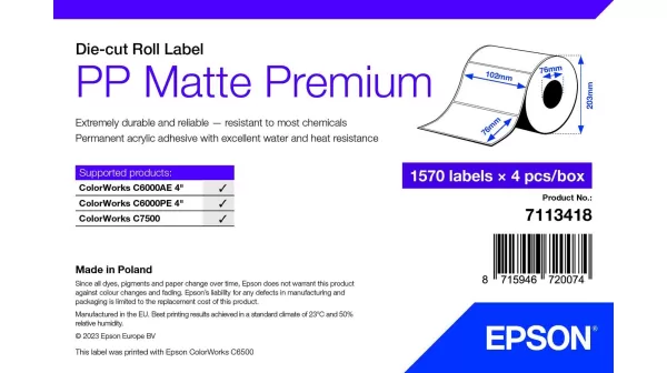 Image of Epson 7113418 Premium Matte Label 76mm x 102mm - 4 x 1570 Labels (Original)