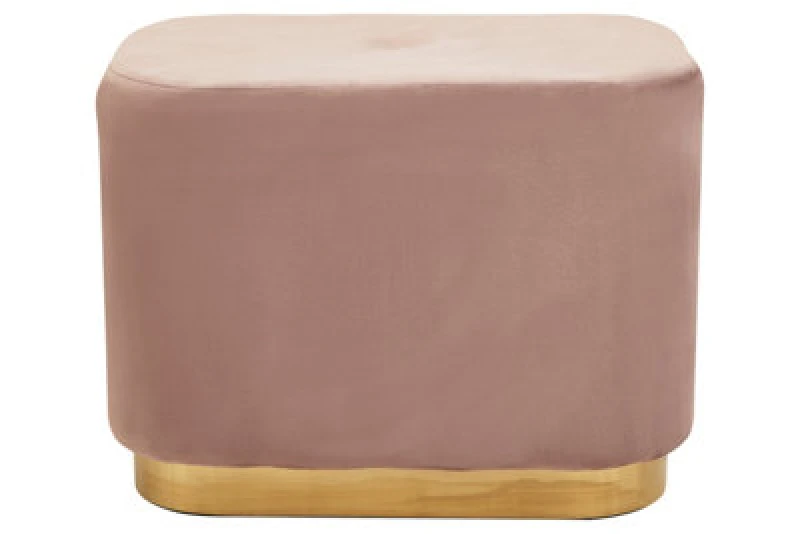 Image of Premier Housewares Interiors By Premier Dusty Pink Square Stool With Gold Base, Velvet Upholstered Makeup Stool, Pouffe Footstool With Modern Link