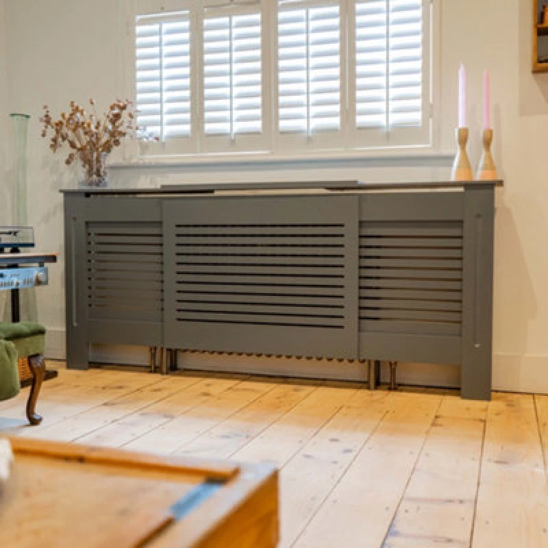 Image of Jack Stonehouse Horizontal Slat Mdf Unpainted Wooden Radiator Cover - Adjustable - 140-204Cm (W) X 81.5Cm (H) X 19Cm (D)