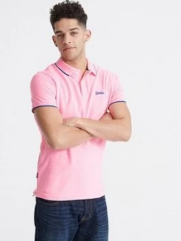 Image of Superdry Poolside Pique Polo Shirt, Pink, Size 2XL, Men