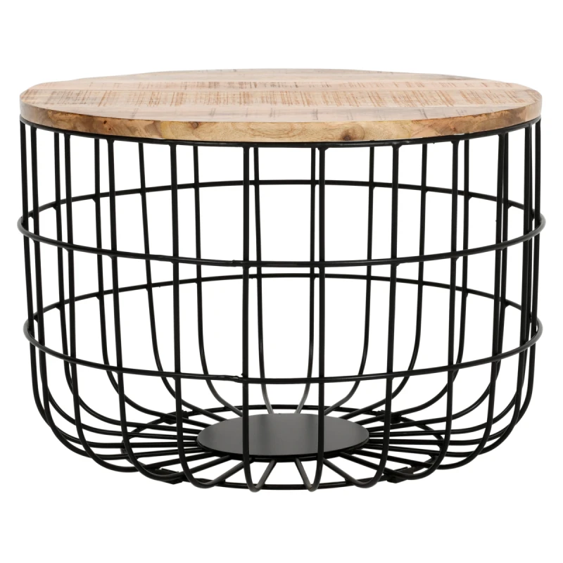 Image of Indian Hub Surrey Solid Wood & Metal Wire Coffee Table