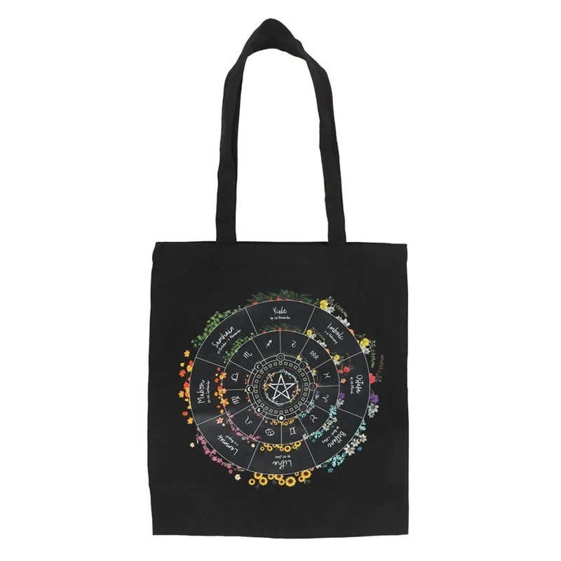 Image of Something Different Womens Wheel Of The Year Polycotton Tote Bag in Black Female One Size