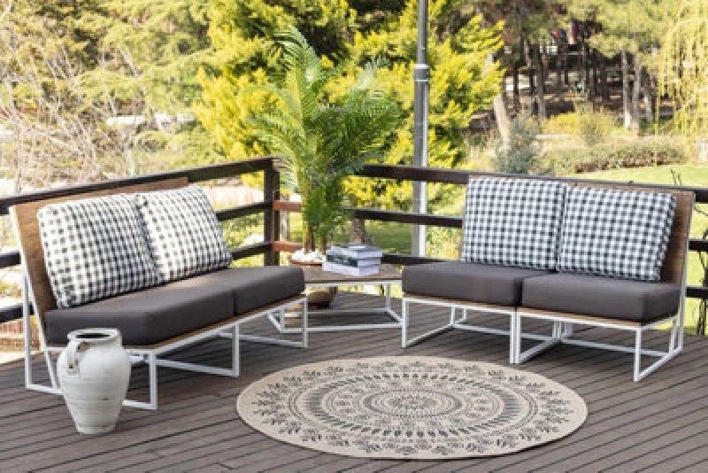 Image of Livabliss Round In- & Outdoor Cottage Jute-Look Beige/black Vera Area Rug 100 X 100 Cm - Easy To Clean, Perfect For Balcony Or Dining Room