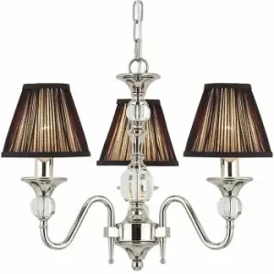 image of Loops - Diana Ceiling Pendant Chandelier Bright Nickel & Black Pleat Shade 3 Lamp Light