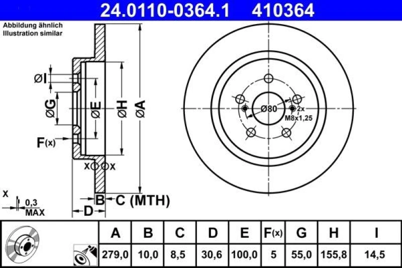Image of ATE 24.0110-0364.1 Brake disc solid, Coated Brake Disc (82)