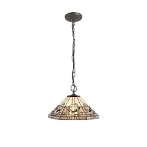 Image of 3 Light Downlighter Ceiling Pendant E27 With 40cm Tiffany Shade, White, Grey, Black, Clear Crystal, Aged Antique Brass