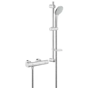 image of Grohe Grohtherm 1000 White Thermostatic Mixer Bar Shower with Slide Rail & Handset