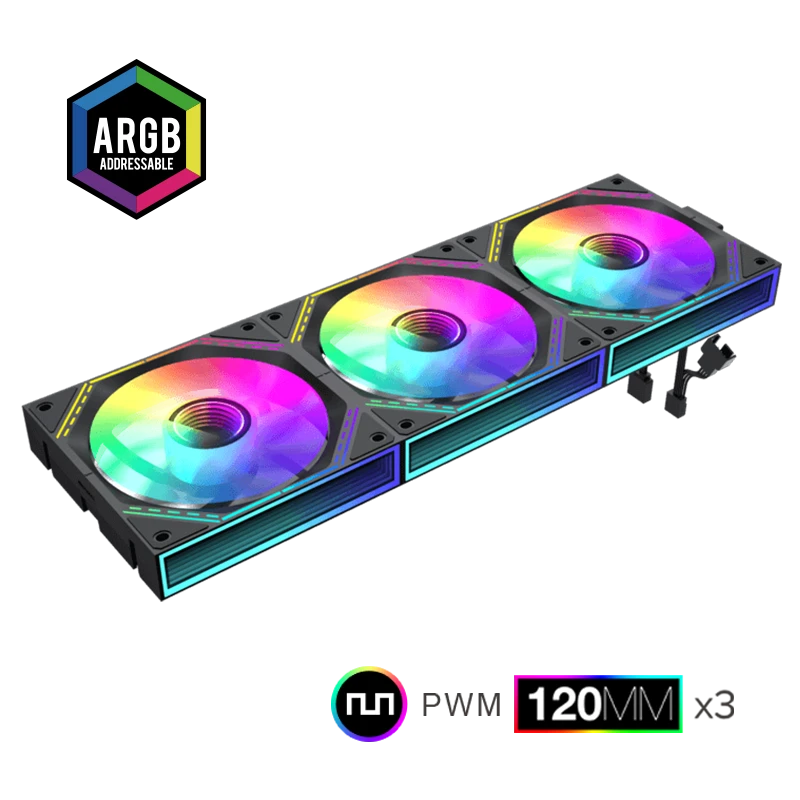 Image of GameMax FN12A-S3I 3 Pack 120mm Infinity ARGB Black 4pin PWM Linked Cooling Fans
