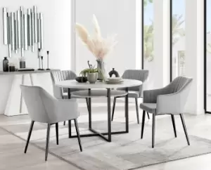 image of Adley Grey Concrete Effect Round Dining Table & 4 Calla Black Leg Velvet Chairs