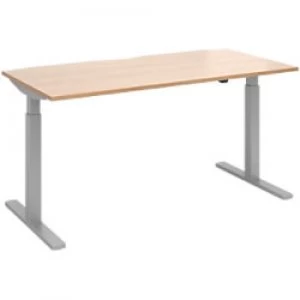 image of Elev8² Sit Stand Single Desk with Beech Coloured Melamine Top and Silver Frame 2 Legs Mono 1600 x 800 x 675 - 1175 mm