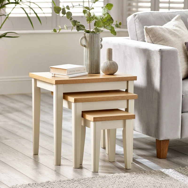 Image of FurnitureboxUK FurnitureboxUK Set of 3 Wooden Nesting Tables in Light Oak Light Oak One Size Unisex 5056542693205
