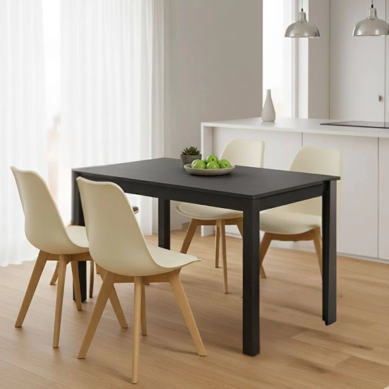 Image of Kosy Koala Dark Grey Dining Table Set With 4 Cream Dining Chairs Stylish Modern Kitchen Dining Room Set