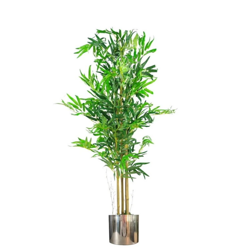 Image of Leaf 120cm (4ft) Realistic Artificial Bamboo Plants Trees with Silver Metal Planter Green