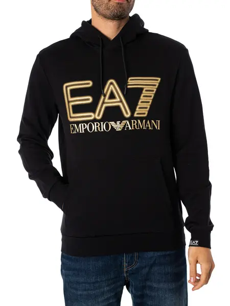 Image of EA7 Graphic Neon Pullover Hoodie Black/Gold M