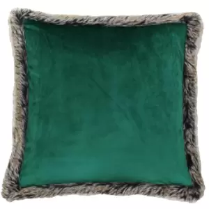 image of Kiruna Faux Fur Trim Cushion Emerald, Emerald / 45 x 45cm / Polyester Filled