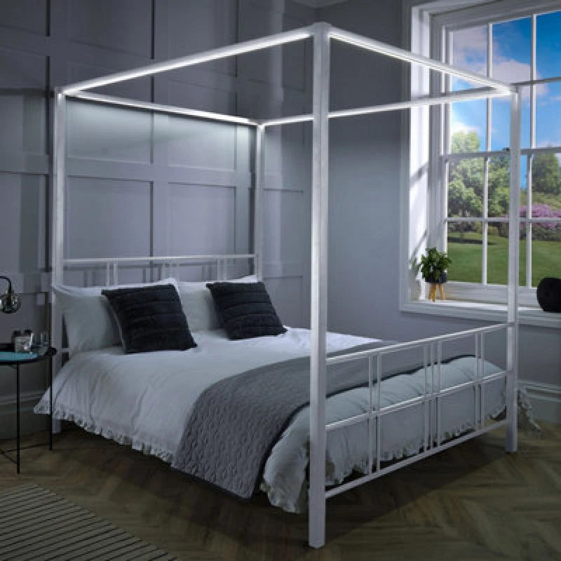 Image of X Rocker Fern Four Poster Bed with LED Lighting White