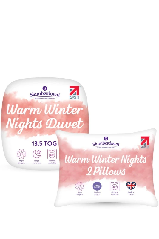 Image of Slumberdown Warm Winter Nights 13.5 Tog Duvet, 2 Pillows in White Size: Super King White Unisex Super King