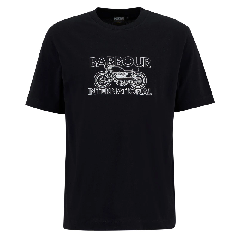 Image of Barbour International Mens Cowl Motorbike Graphic T-Shirt Black BK11 male 2XL