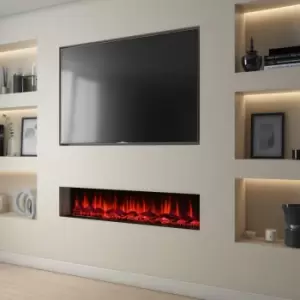 image of 60" Black Inset Electric Media Wall Fireplace - AmberGlo