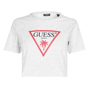 image of Guess Logo Crop T Shirt - Grey