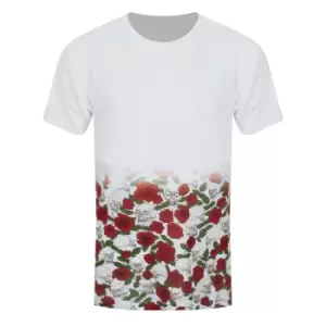 Image of Grindstore Skulls & Roses Fade MenA's Sub T-Shirt (S) (White/Red)