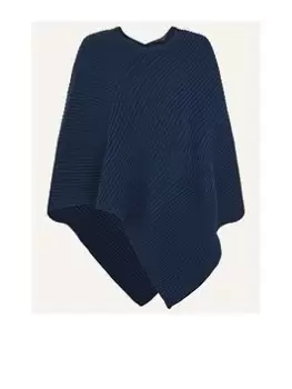 image of Accessorize Ribbed Poncho, Navy, Women