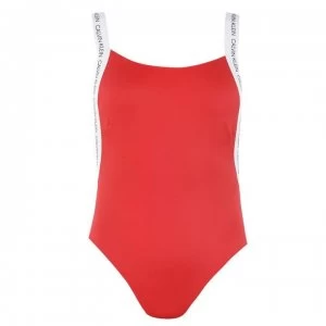 Image of Calvin Klein Logo Scoop Swimsuit - Red XBG
