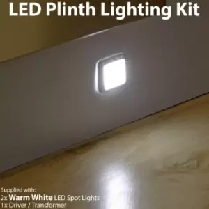 image of Square LED Plinth Light Kit 2 WARM White Spotlights Kitchen Bathroom Floor Panel