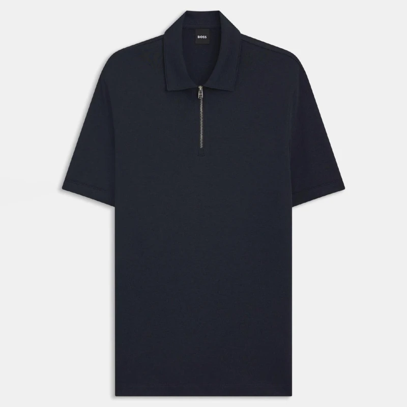 Image of Boss H-Paras 57 Zip-Neck Polo Shirt Dark Blue male M