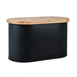 image of Bread Bin With Bamboo Lid Black