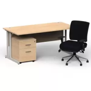 Image of Impulse 1800 x 800 Silver Cant Office Desk Maple + 2 Dr Mobile Ped & Chiro Med Back Black W/Arms