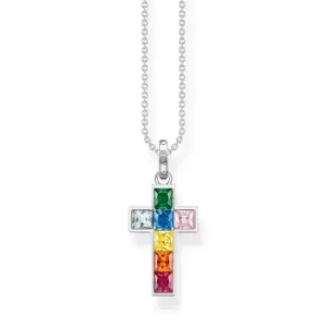 image of THOMAS SABO Silver Colourful Square Stone Cross Necklace