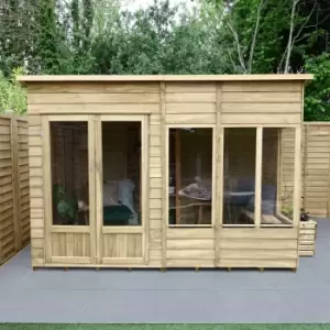 image of Forest Garden Oakley 10X6 Pent Overlap Solid Wood Summer House With Double Door (Base Included)