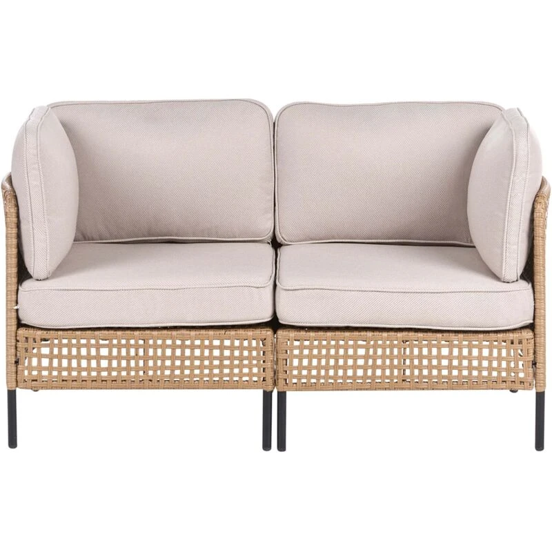 Image of Beliani Garden Sofa 2 Seater Omegana Pe Rattan Light Beige