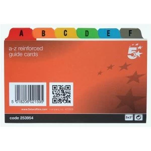Image of 5 Star Office Guide Card Set A Z 5x3in 127x76mm Reinforced White with Assorted Coloured Tabs