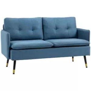 image of HOMCOM 2 Seater Sofas With Button Tufted Cushions Fabric Loveseat Dark Blue