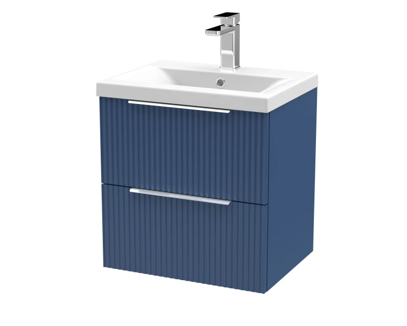 Image of Balterley Fluted Wall Hung 2 Drawer Vanity Basin Unit & Basin 500mm - Satin Blue Blue Unisex